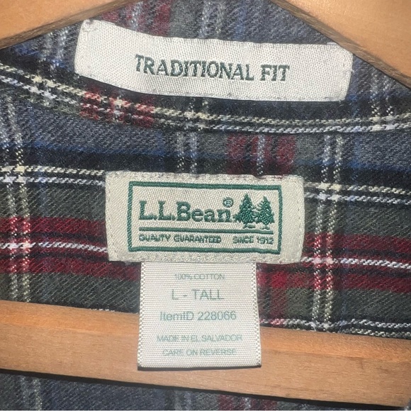 LL Bean Men Long Sleeve Plaid Flannel Button Down Plaid Shirt Sz L-Tall Cotton - Picture 6 of 8